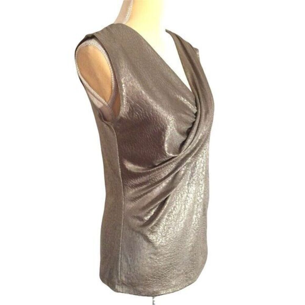 ny collection Women's Sleeveless Top Size S Brown Gold Shiny‎ - Picture 8 of 12